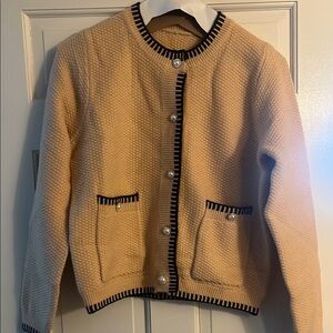 Chanel style Cream Cardigan with Black Trim